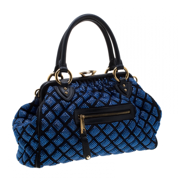 Pre Owned Marc Jacobs Blue Crystal Embellished Quilted Suede and Leather Stam Shoulder Bag
