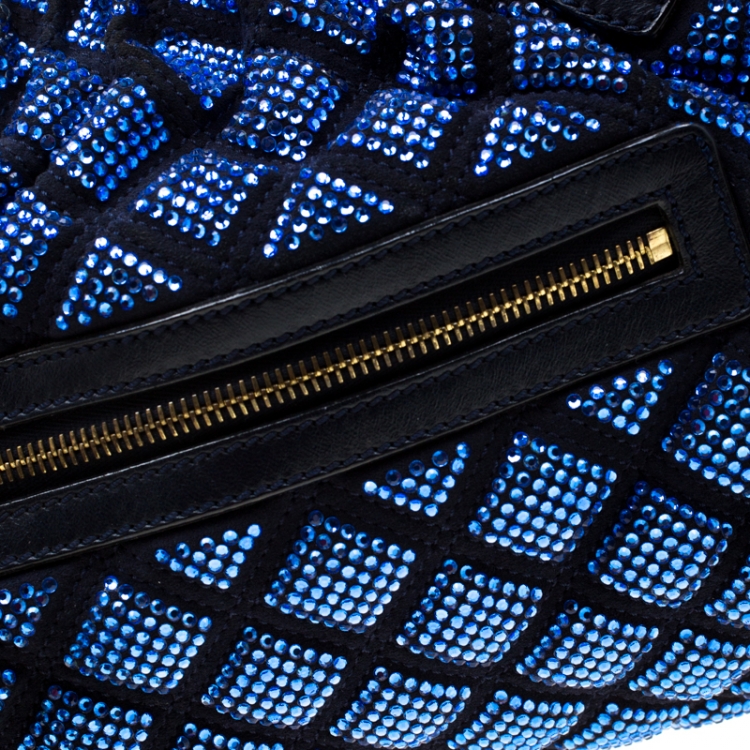 Pre Owned Marc Jacobs Blue Crystal Embellished Quilted Suede and Leather Stam Shoulder Bag