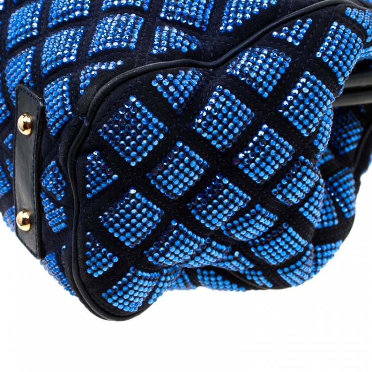 Pre Owned Marc Jacobs Blue Crystal Embellished Quilted Suede and Leather Stam Shoulder Bag