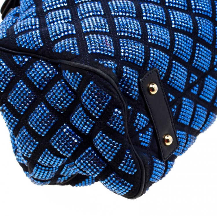 Pre Owned Marc Jacobs Blue Crystal Embellished Quilted Suede and Leather Stam Shoulder Bag