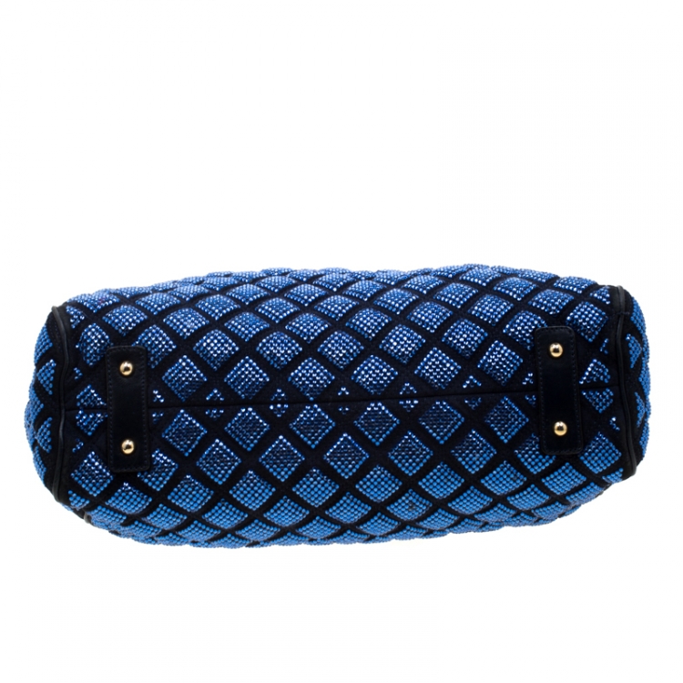 Pre Owned Marc Jacobs Blue Crystal Embellished Quilted Suede and Leather Stam Shoulder Bag