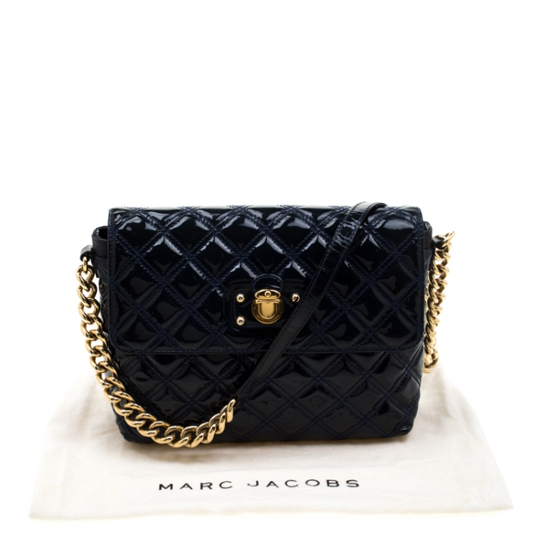 Pre Owned Marc Jacob Navy Blue Patent Leather Quilted Flap Bag