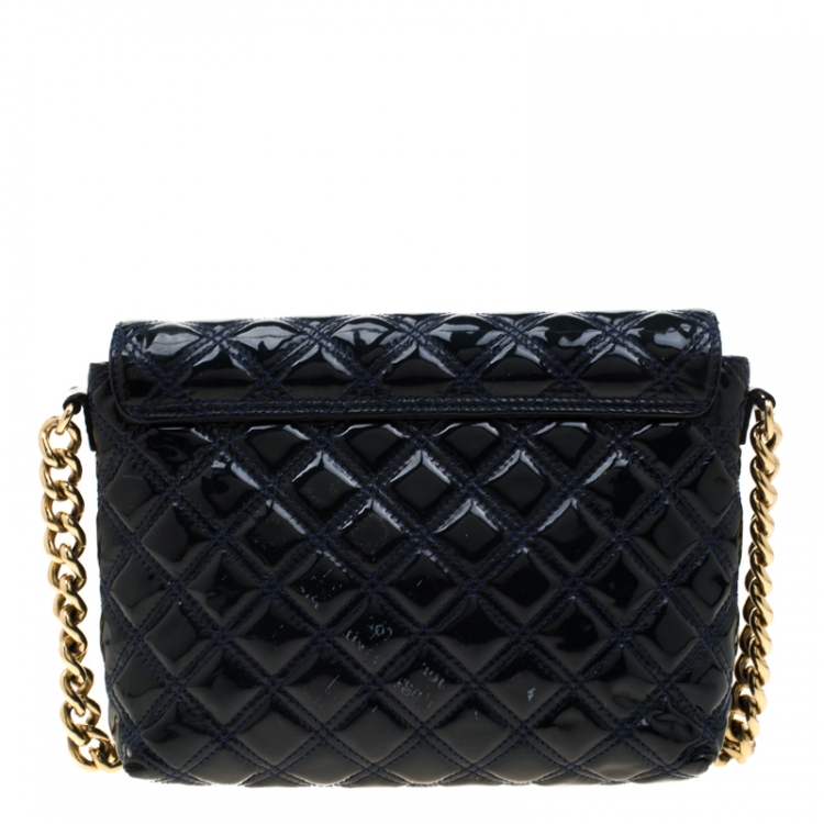 Pre Owned Marc Jacob Navy Blue Patent Leather Quilted Flap Bag