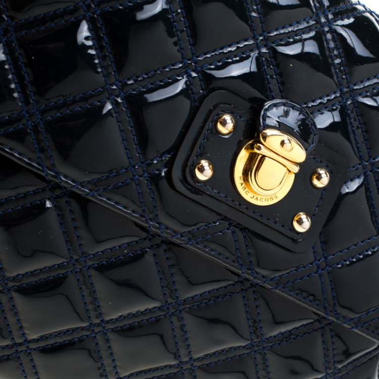 Pre Owned Marc Jacob Navy Blue Patent Leather Quilted Flap Bag