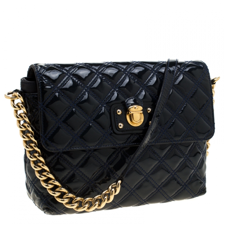 Pre Owned Marc Jacob Navy Blue Patent Leather Quilted Flap Bag