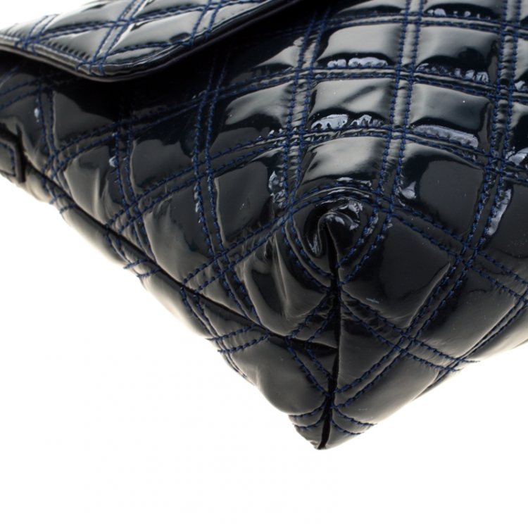 Pre Owned Marc Jacob Navy Blue Patent Leather Quilted Flap Bag