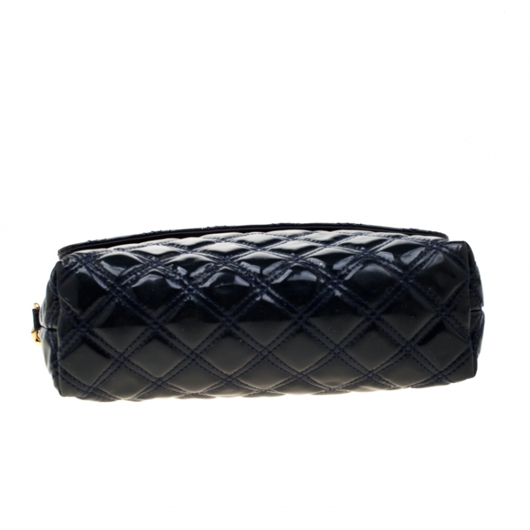 Pre Owned Marc Jacob Navy Blue Patent Leather Quilted Flap Bag