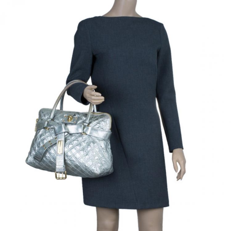 Pre Owned Marc Jacobs Silver Leather Casey Double Quilted Tote