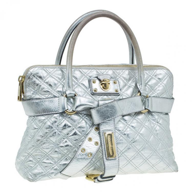 Pre Owned Marc Jacobs Silver Leather Casey Double Quilted Tote