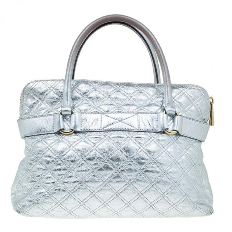 Pre Owned Marc Jacobs Silver Leather Casey Double Quilted Tote