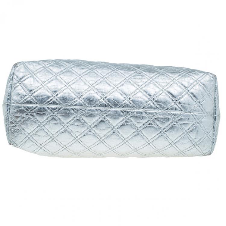 Pre Owned Marc Jacobs Silver Leather Casey Double Quilted Tote