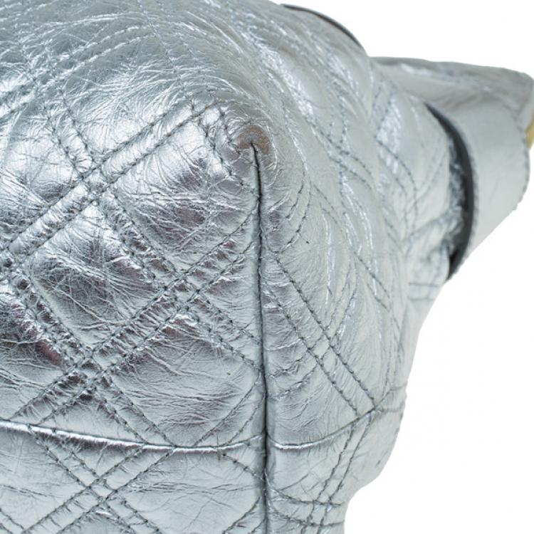 Pre Owned Marc Jacobs Silver Leather Casey Double Quilted Tote