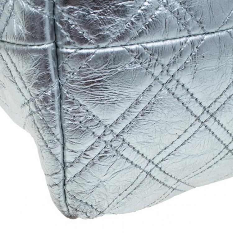 Pre Owned Marc Jacobs Silver Leather Casey Double Quilted Tote