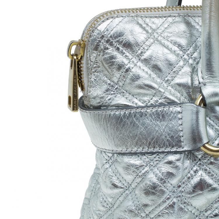 Pre Owned Marc Jacobs Silver Leather Casey Double Quilted Tote