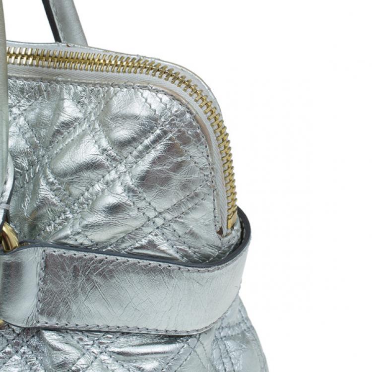 Pre Owned Marc Jacobs Silver Leather Casey Double Quilted Tote