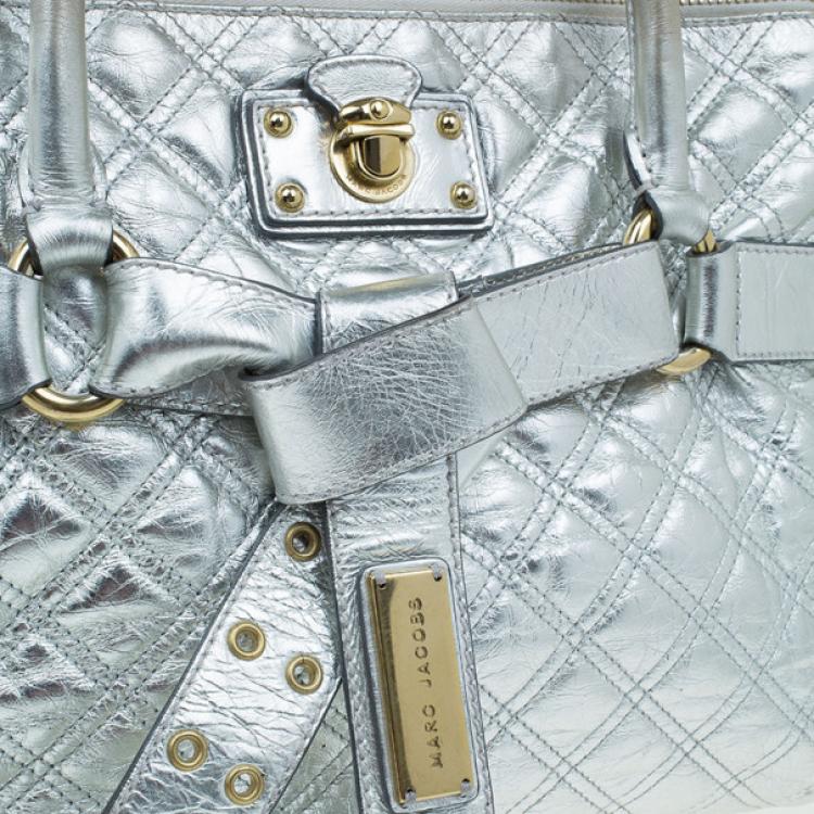 Pre Owned Marc Jacobs Silver Leather Casey Double Quilted Tote