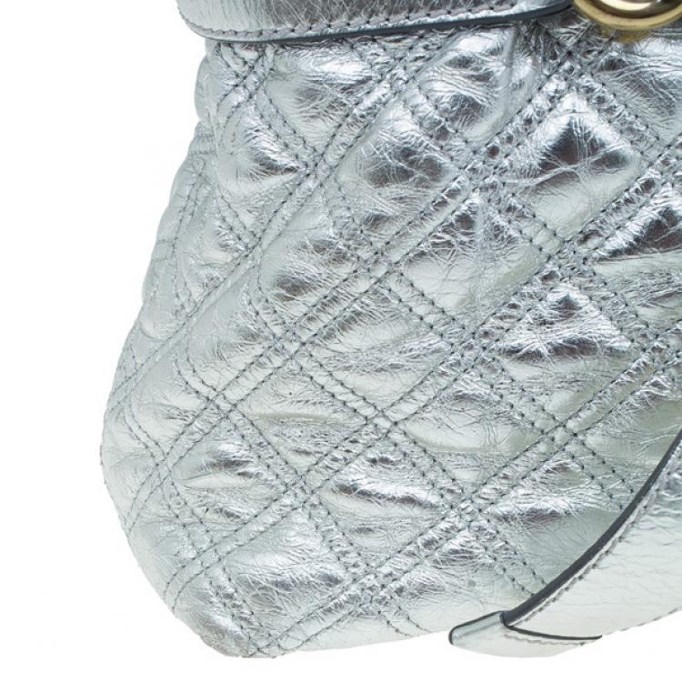 Pre Owned Marc Jacobs Silver Leather Casey Double Quilted Tote