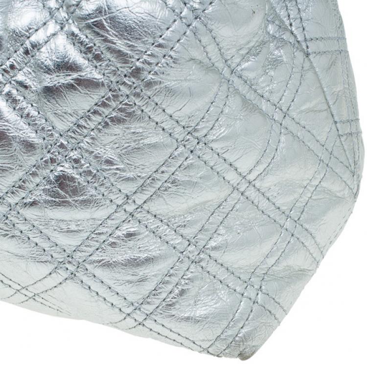 Pre Owned Marc Jacobs Silver Leather Casey Double Quilted Tote