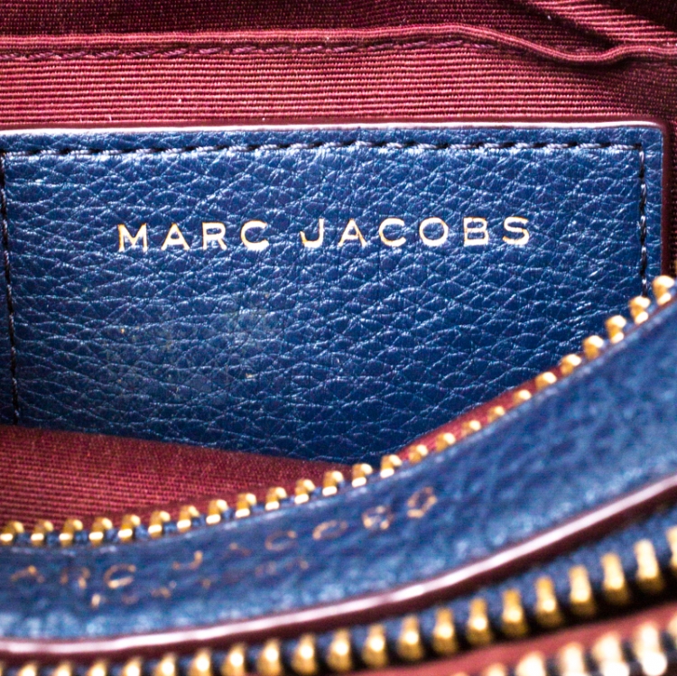 Pre Owned Marc Jacobs Navy Blue Leather Double Zip Crossbody Bag