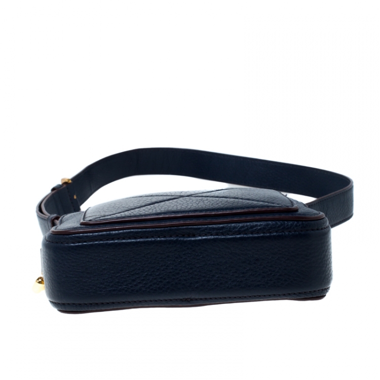 Pre Owned Marc Jacobs Navy Blue Leather Double Zip Crossbody Bag