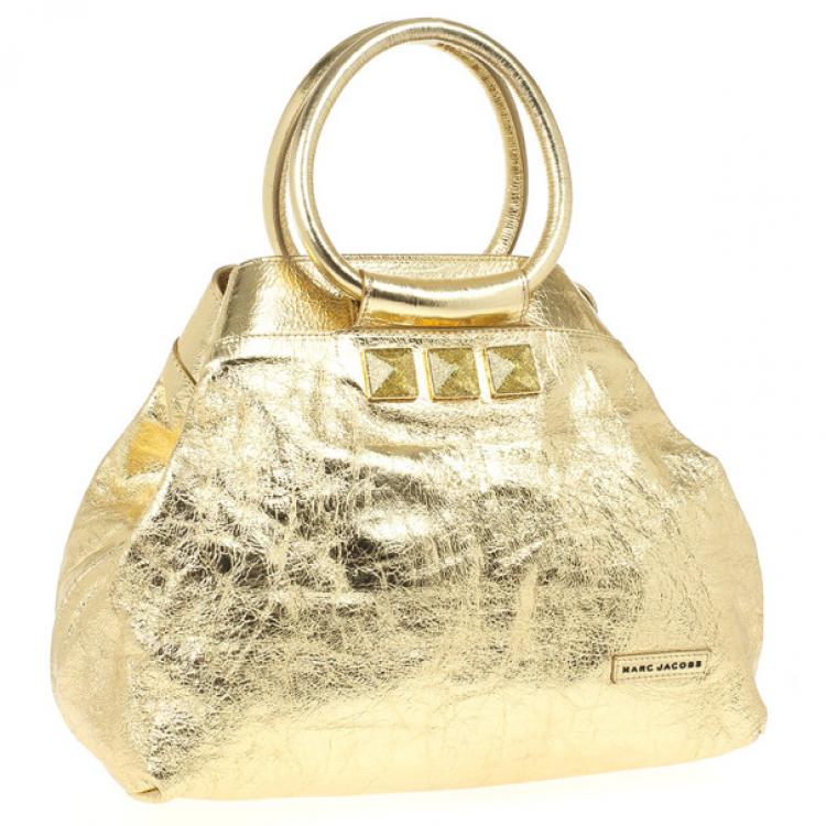 Pre Owned Marc Jacobs Metallic Gold Crackled Leather Tote