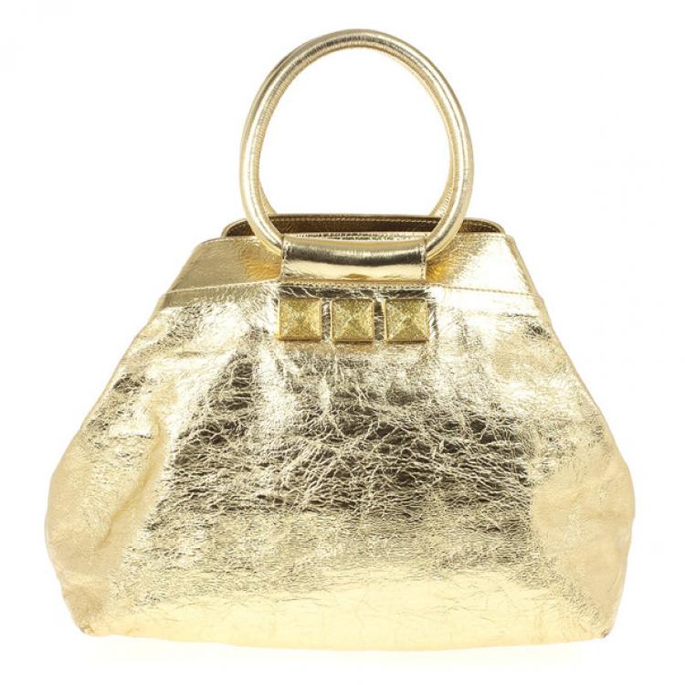 Pre Owned Marc Jacobs Metallic Gold Crackled Leather Tote