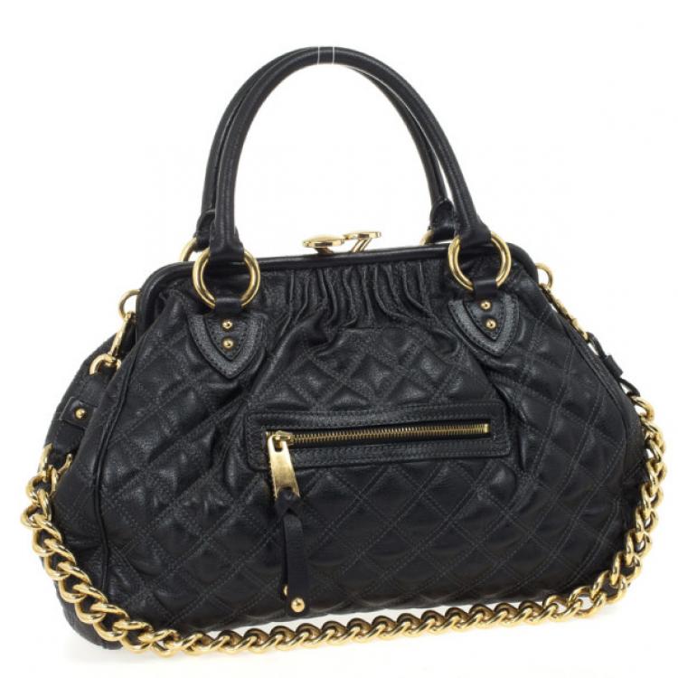 Pre Owned Marc Jacobs Black Quilted Leather Stam Satchel