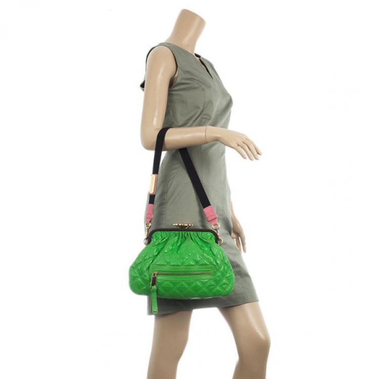 Pre Owned Marc Jacobs Bright Green Quilted Little Stam Bag