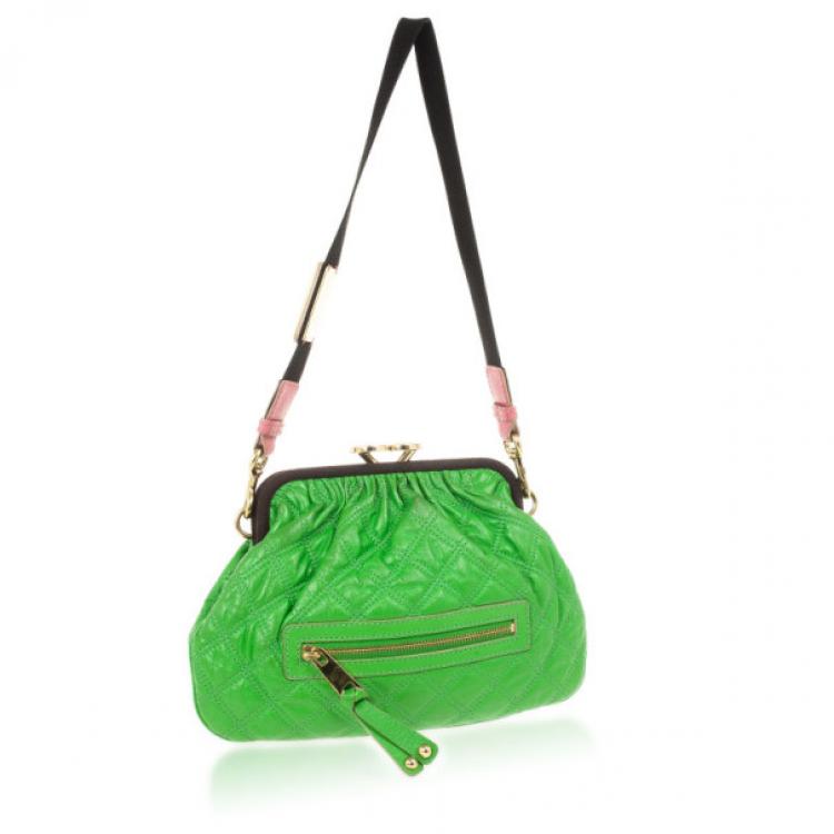 Pre Owned Marc Jacobs Bright Green Quilted Little Stam Bag