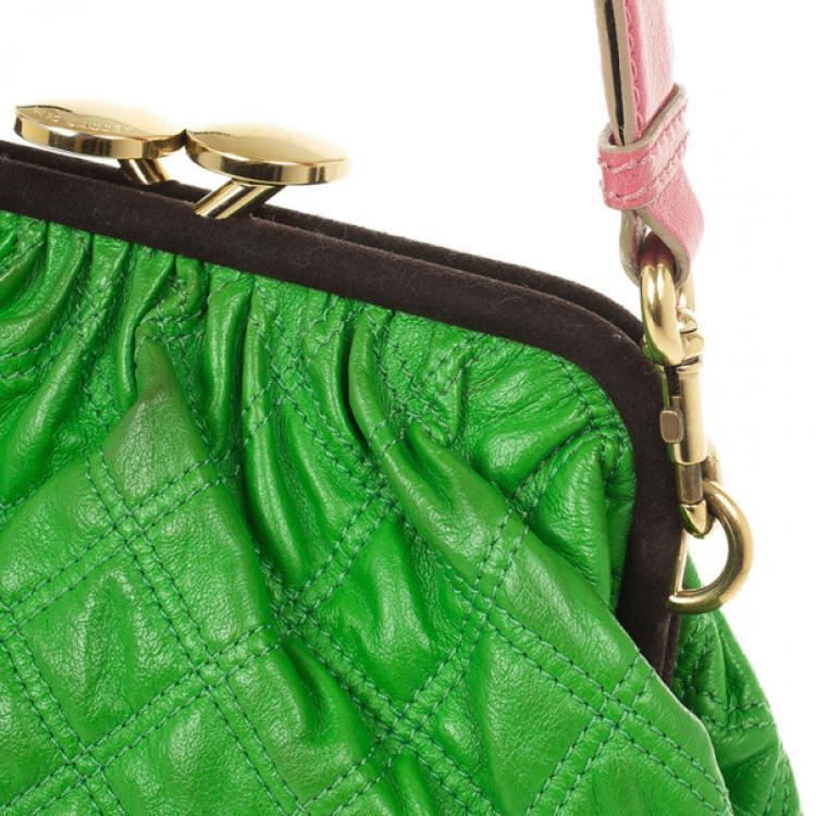 Pre Owned Marc Jacobs Bright Green Quilted Little Stam Bag