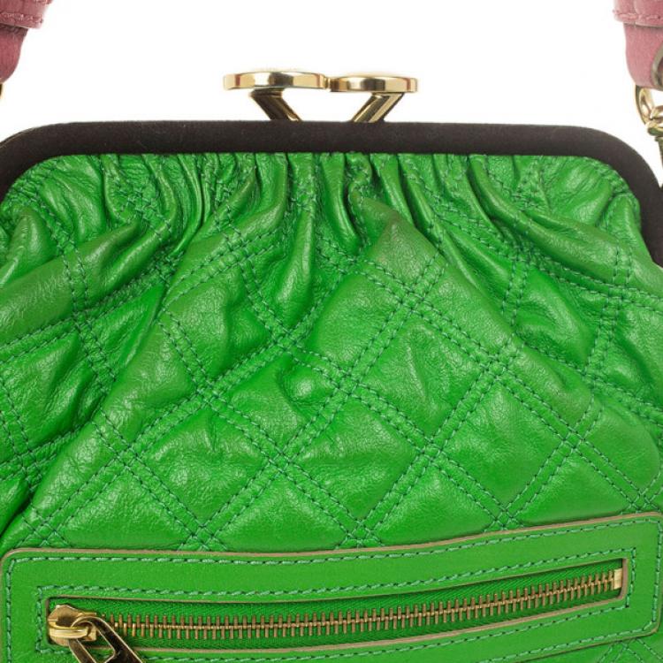 Pre Owned Marc Jacobs Bright Green Quilted Little Stam Bag
