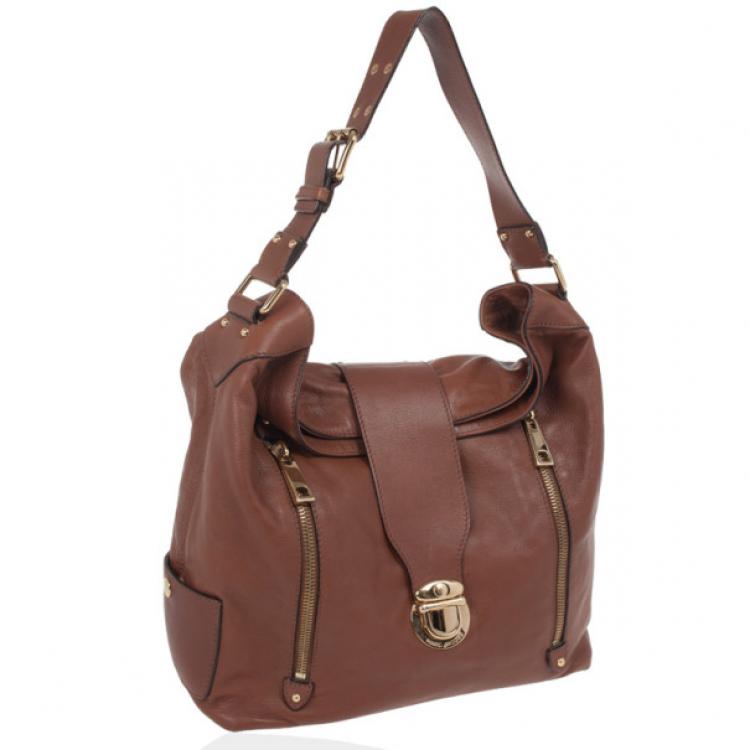Pre Owned Marc Jacobs Brown Leather Amy With Zippers Hobo