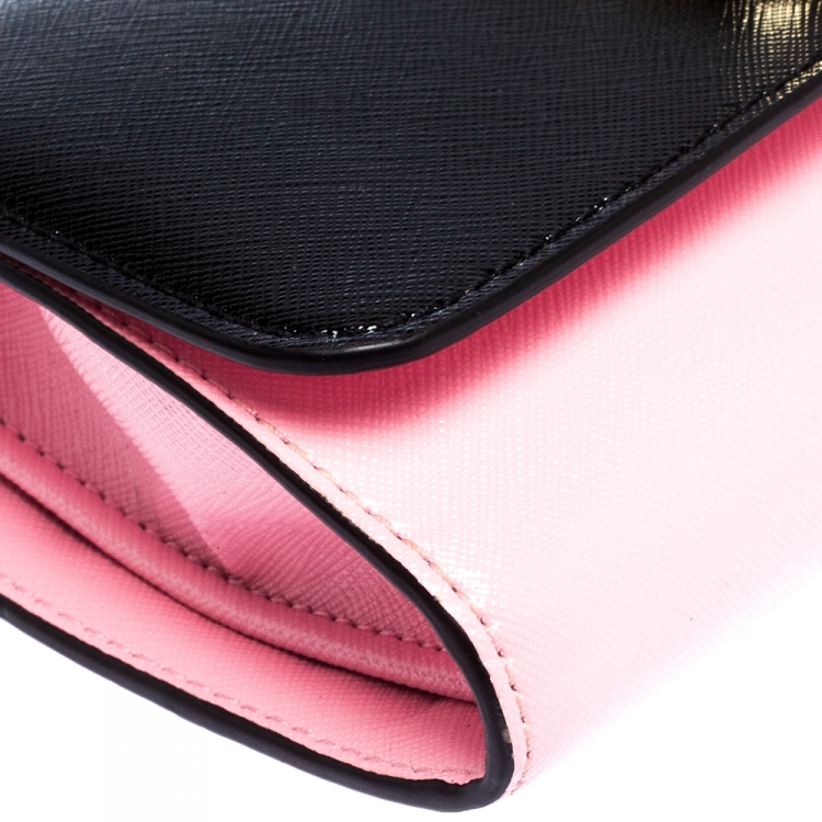Pre Owned Marc Jacbos Pink/Black Leather Snapshot Wallet On Chain