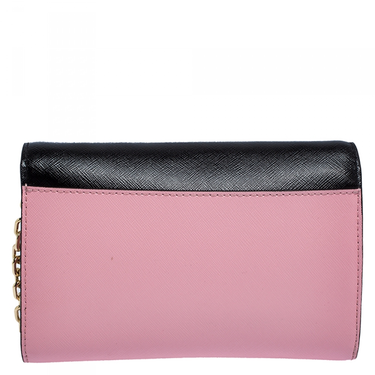 Pre Owned Marc Jacbos Pink/Black Leather Snapshot Wallet On Chain