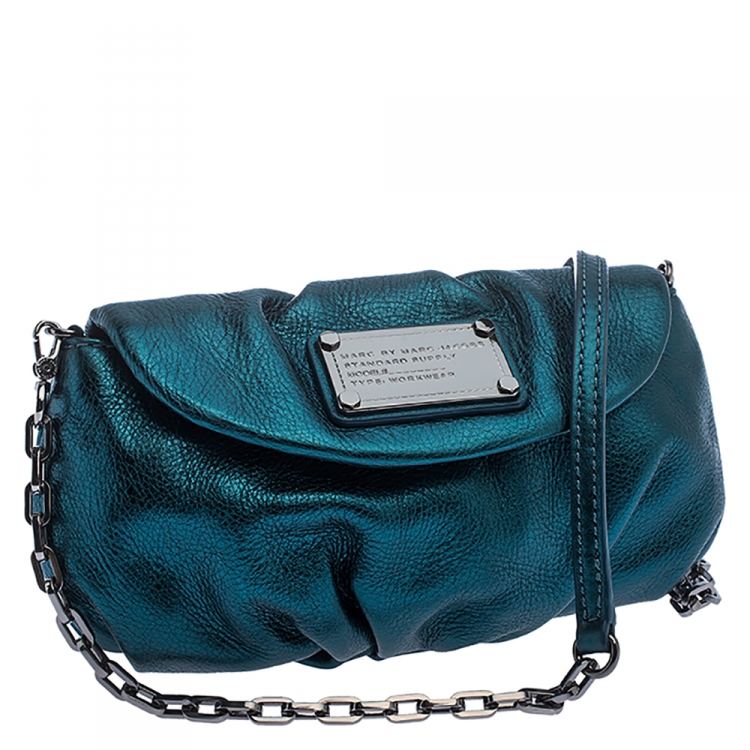 Pre Owned Marc Jacobs Metallic Blue Leather Classic Q Karlie Crossbody Bag