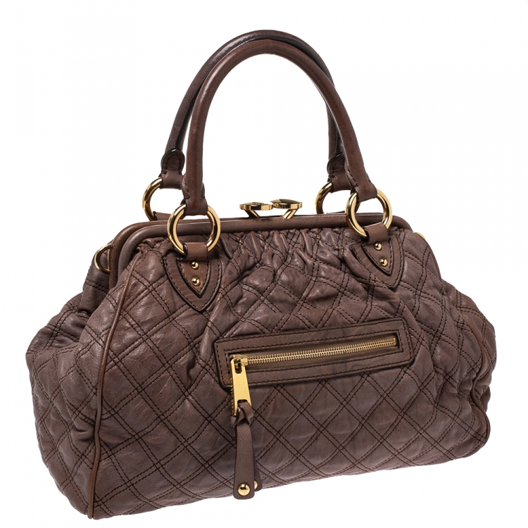 Pre Owned Marc Jacobs Brown Quilted Leather Stam Satchel