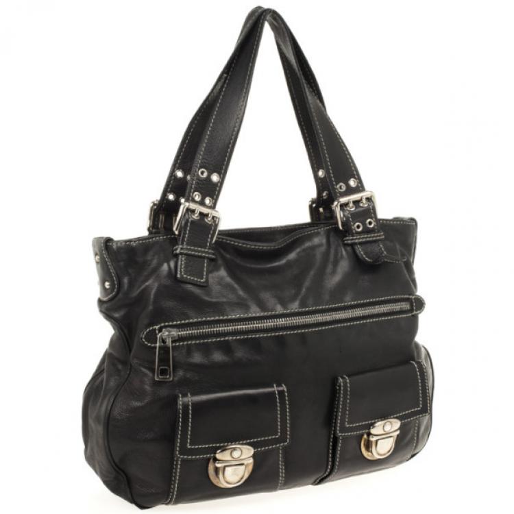 Pre Owned Marc Jacobs Black Leather Stella Tote