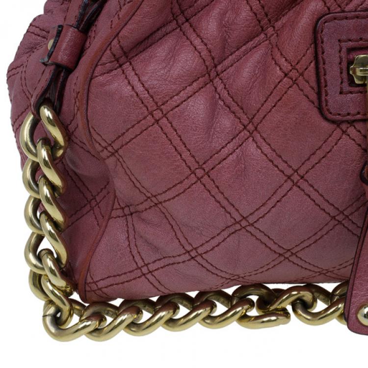 Pre Owned Marc Jacobs Cherry Red Quilted Leather Stam Bag