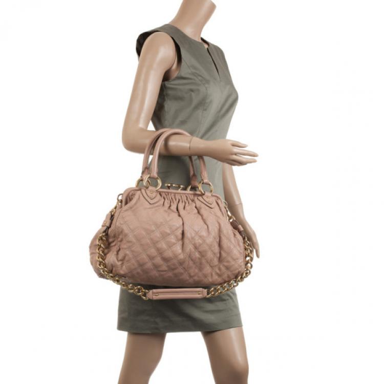 Pre Owned Marc Jacobs Peach Quilted Leather Stam Satchel