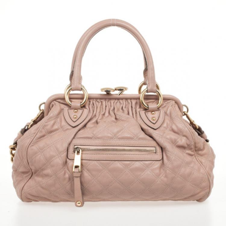 Pre Owned Marc Jacobs Peach Quilted Leather Stam Satchel