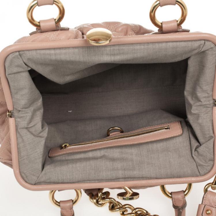 Pre Owned Marc Jacobs Peach Quilted Leather Stam Satchel