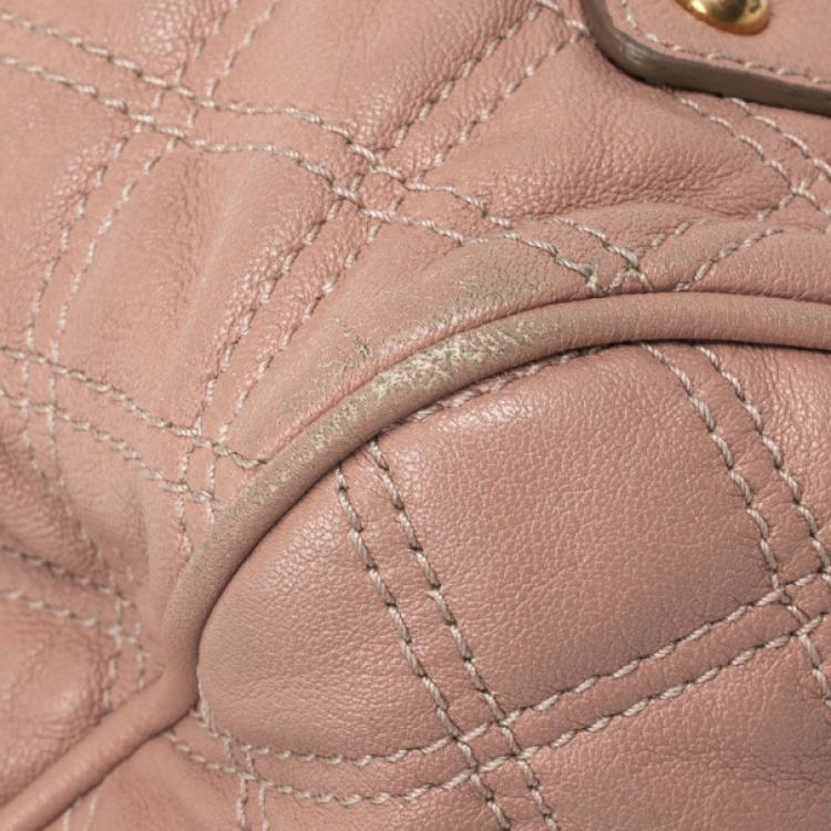 Pre Owned Marc Jacobs Peach Quilted Leather Stam Satchel