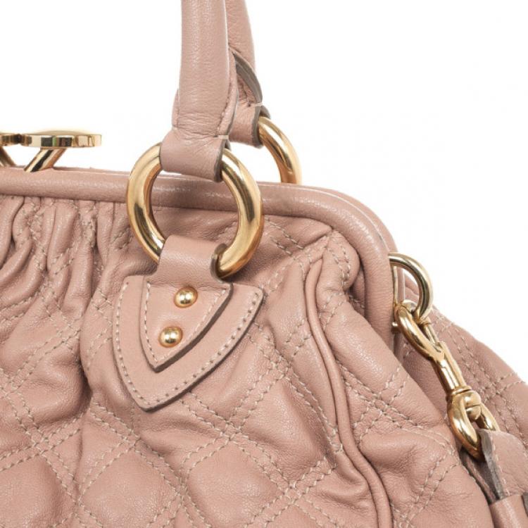 Pre Owned Marc Jacobs Peach Quilted Leather Stam Satchel