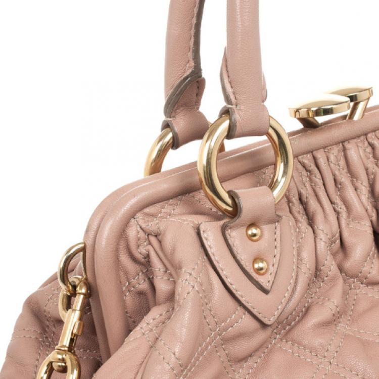 Pre Owned Marc Jacobs Peach Quilted Leather Stam Satchel