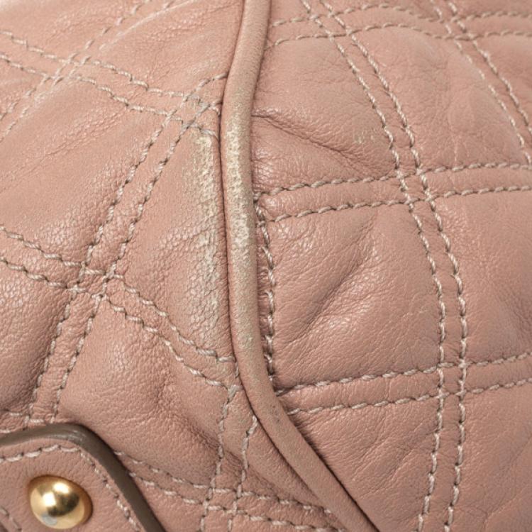 Pre Owned Marc Jacobs Peach Quilted Leather Stam Satchel