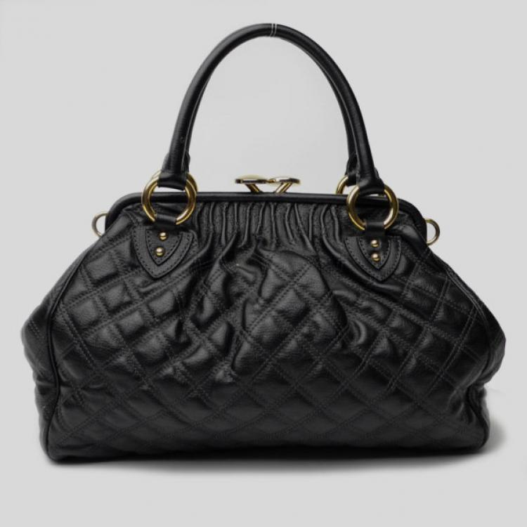 Pre Owned Marc Jacobs Black Quilted Leather Stam Satchel