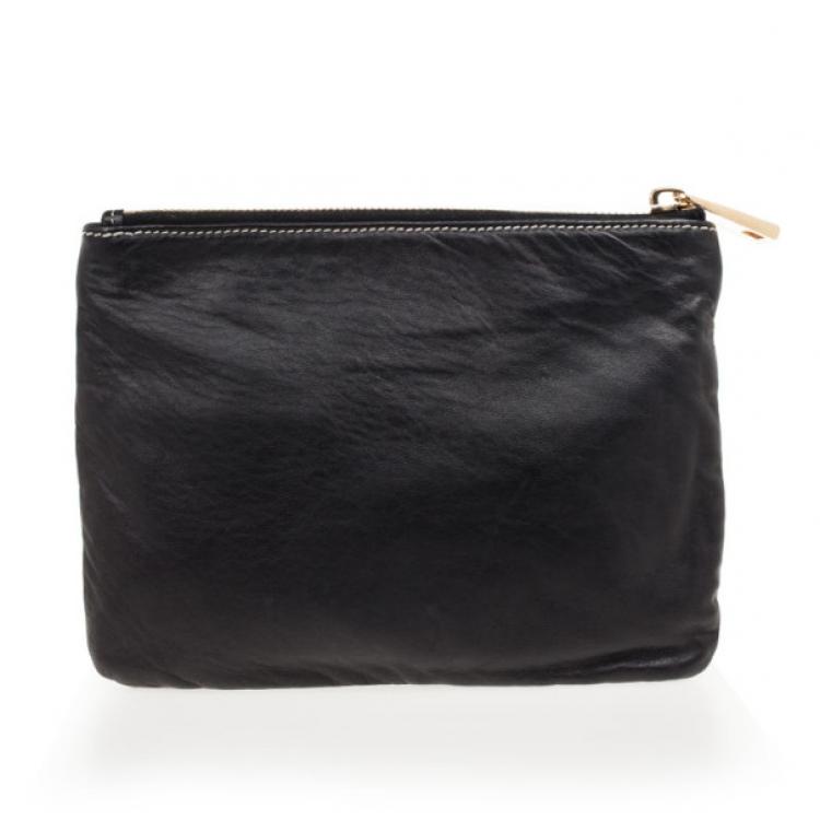 Pre Owned Marc Jacobs Black Leather Two Pocket Clutch 