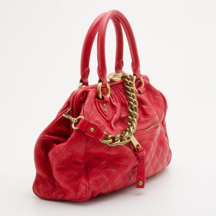 Pre Owned Marc Jacobs Cherry Red Quilted Leather Stam Bag