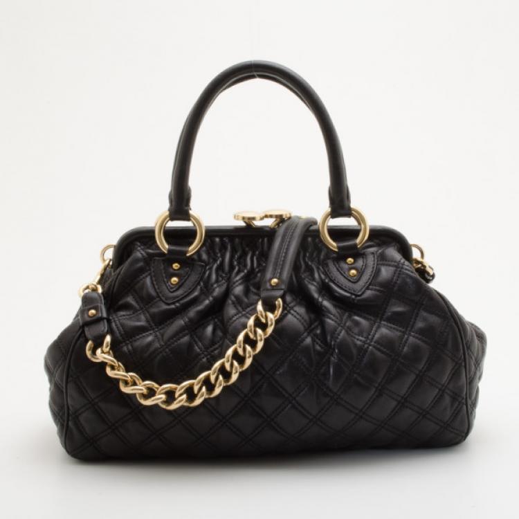 Pre Owned Marc Jacobs Black Quilted Leather Stam Satchel