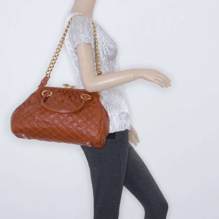 Pre Owned Marc Jacobs Brown Quilted Leather Stam Satchel